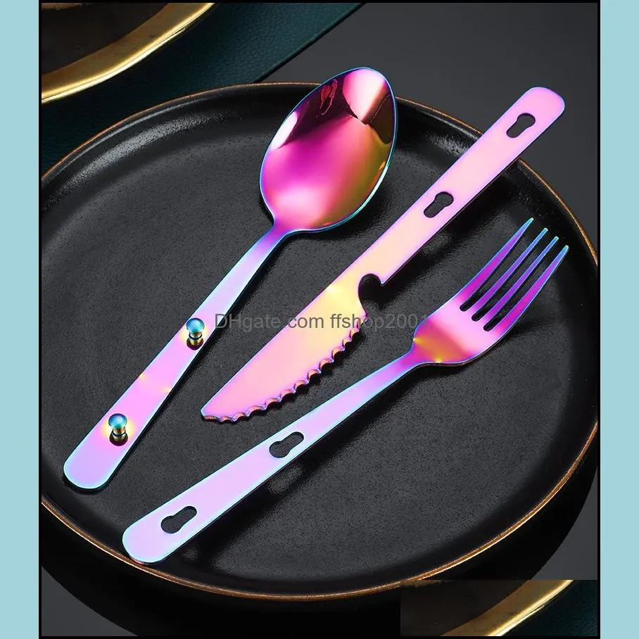 3pcs/set spoon fork knife cutlery set stainless steel multifunction lock catch outdoor sport camping flatware tableware hands tool