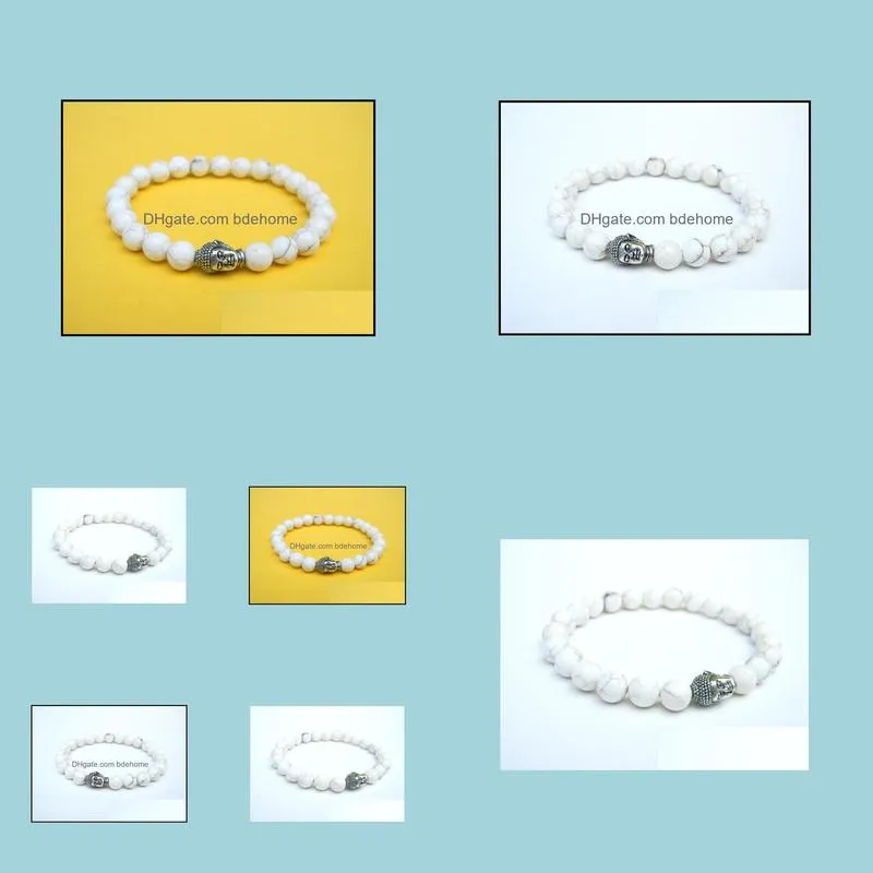 new arrival high quality 10pcs/lot mens white howlite turquoise stone buddha head bracelets wholesale jewelry