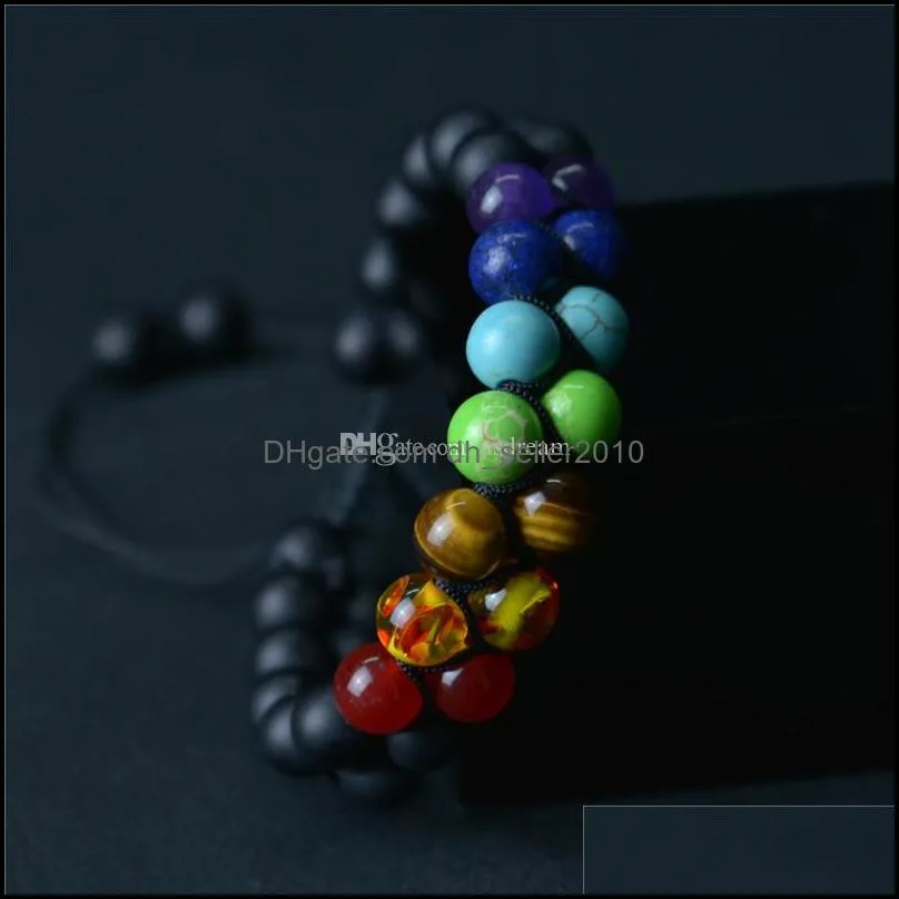 double layer 7 chakra natural stone deaded strands bracelet lava rocks turquoise women mens bracelets bangles fashion jewelry