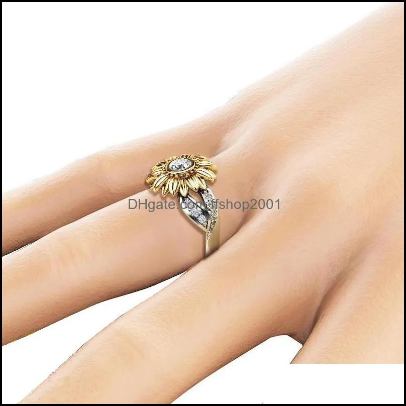cubic zirconia flower sunflower ring cluster gold diamond engagement rings for women fashion jewelry