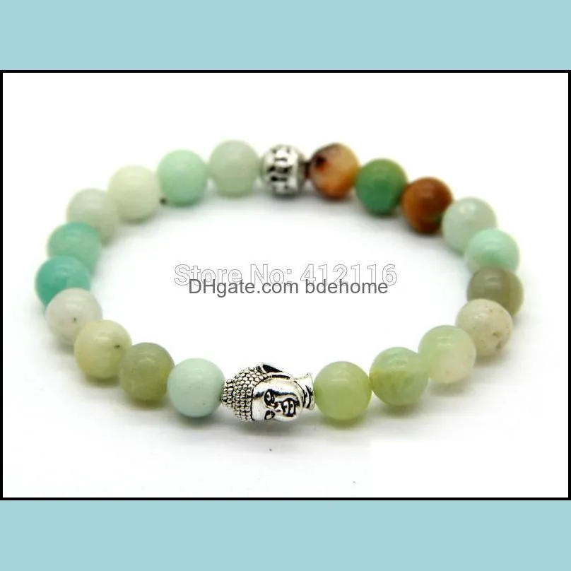 2015 new design summer bracelets wholesale natural amazonite stone beads god and silver buddha energy bracelets party gift