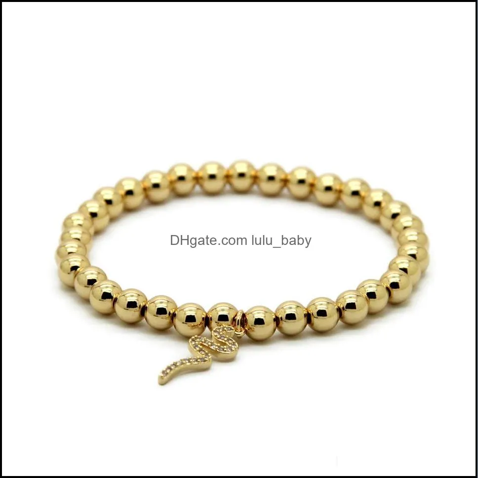 wholesale 10pcs/lot 6mm 18kt real gold plated round bronze beads with micro inlay zircon snake bracelets