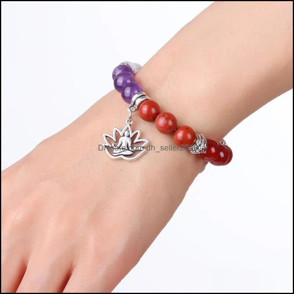 yoga 7 chakkra tree of life bracelet natural stone beads strands bracelets women mens fashion jewelry