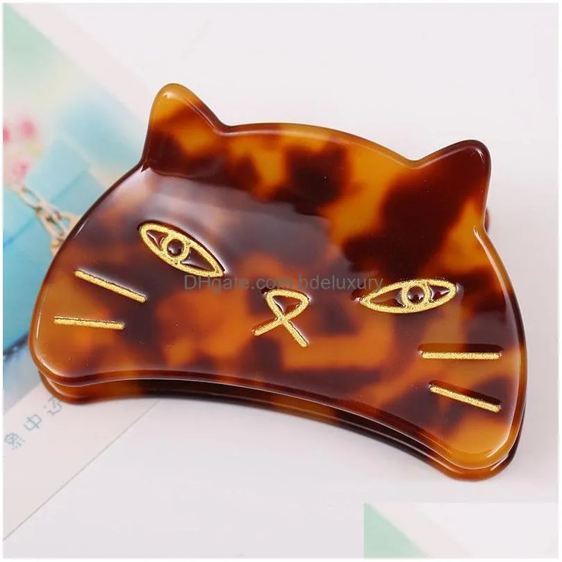 fashion design hair clips acetate cute cat hairclaws clip rhinestone barrettes for women girls headwear