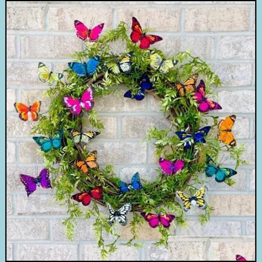 garland butterflies wreath artificial ivy green holiday decor for spring front door plastic simulation wall hanging rattan