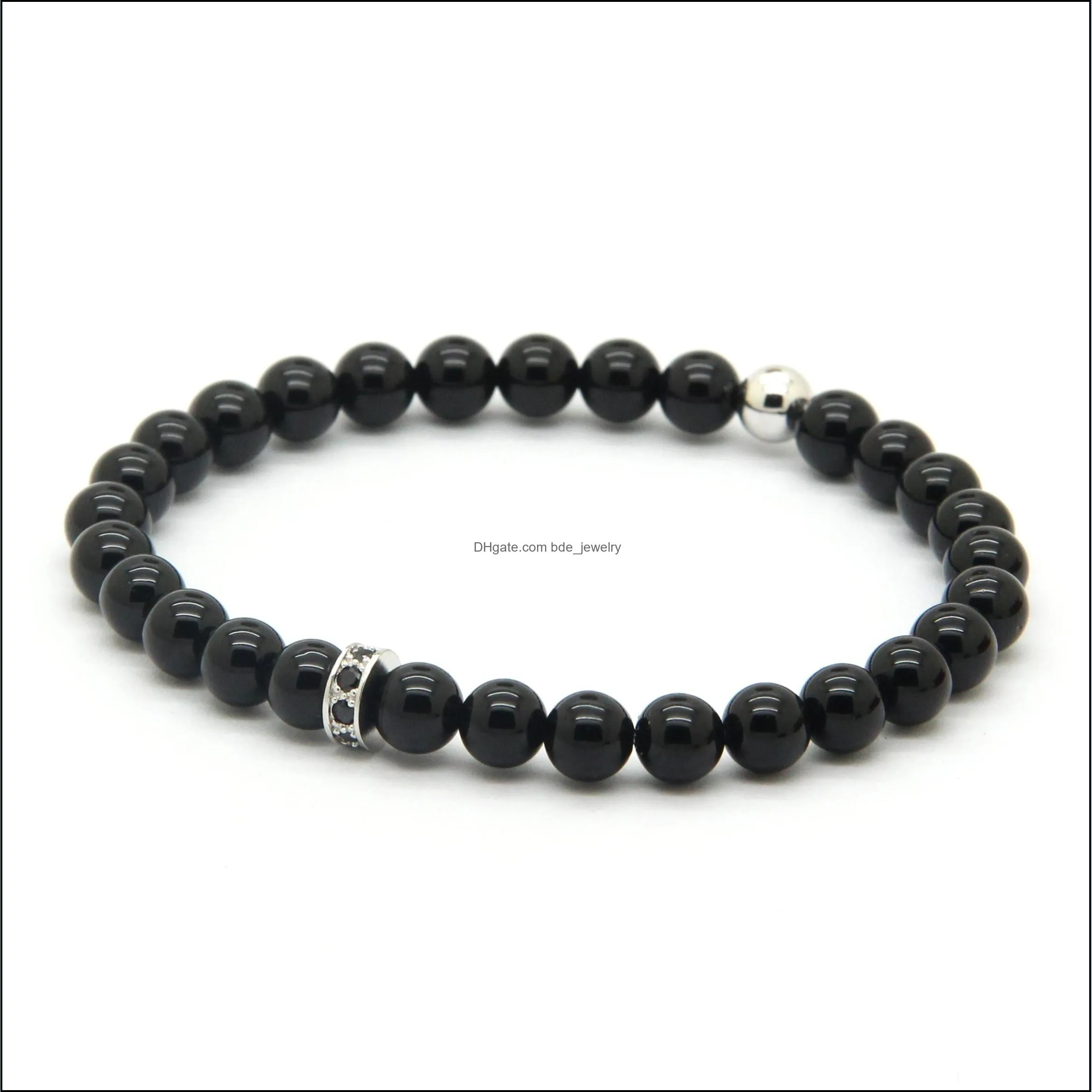 wholesale 10pcs/lot high grade jewelry 6mm a grade black onyx with micro inlay black zircons spacer cz lucky bracelets