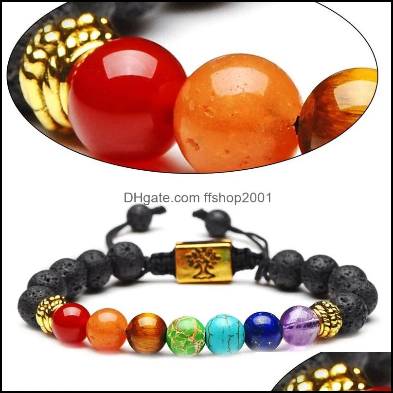 tree of life natural stone beaded strands bracelet 7 yoga chakra essential oil diffuser bracelets women jewelry
