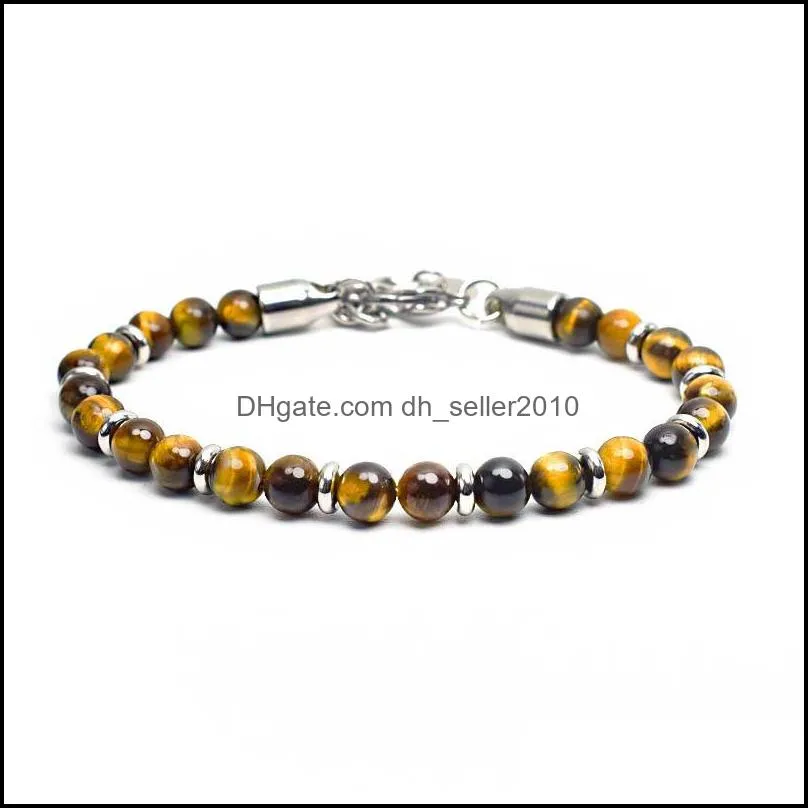 fashion mens bracelet stainless steel chain natural stone tiger eye turquoise lava rock beads bracelets fashion jewelry
