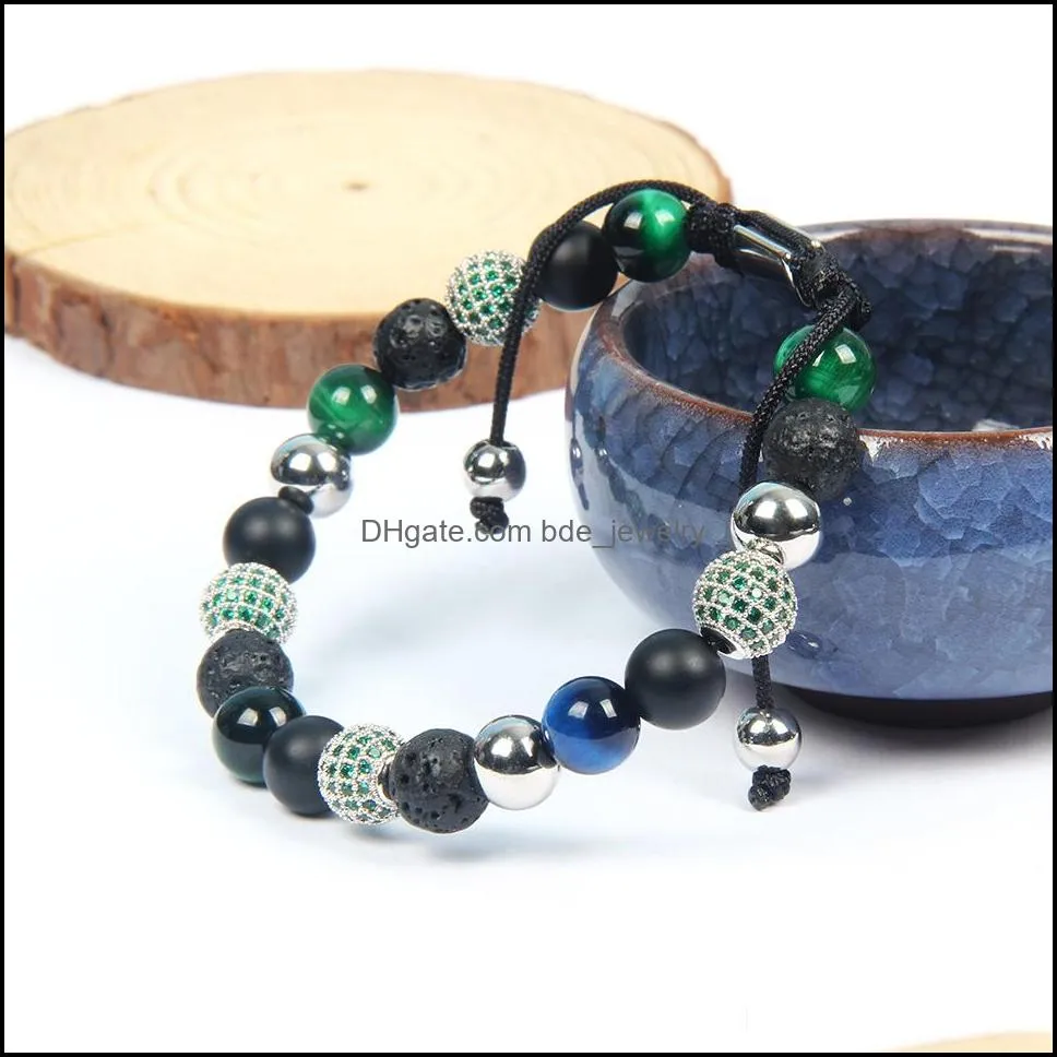  macrame bracelets men wholesale 8mm natural tiger eye stone stainless steel beads jewelry green and black cz copper ball bracelet