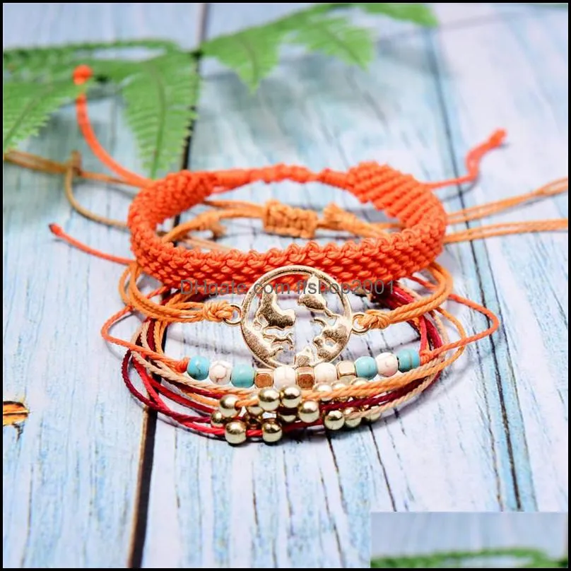 world map multilayer bracelet bead weave women bracelet adjustable charm bangle cuff summer fashion jewelry