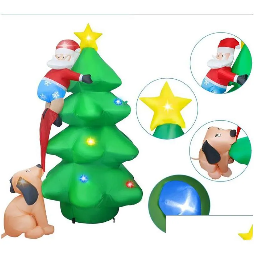 led light inflatable christmas tree with funny santa claus dog star party holiday blowing up indoor outdoor glowing xmas decor lawn yard garden atmosphere