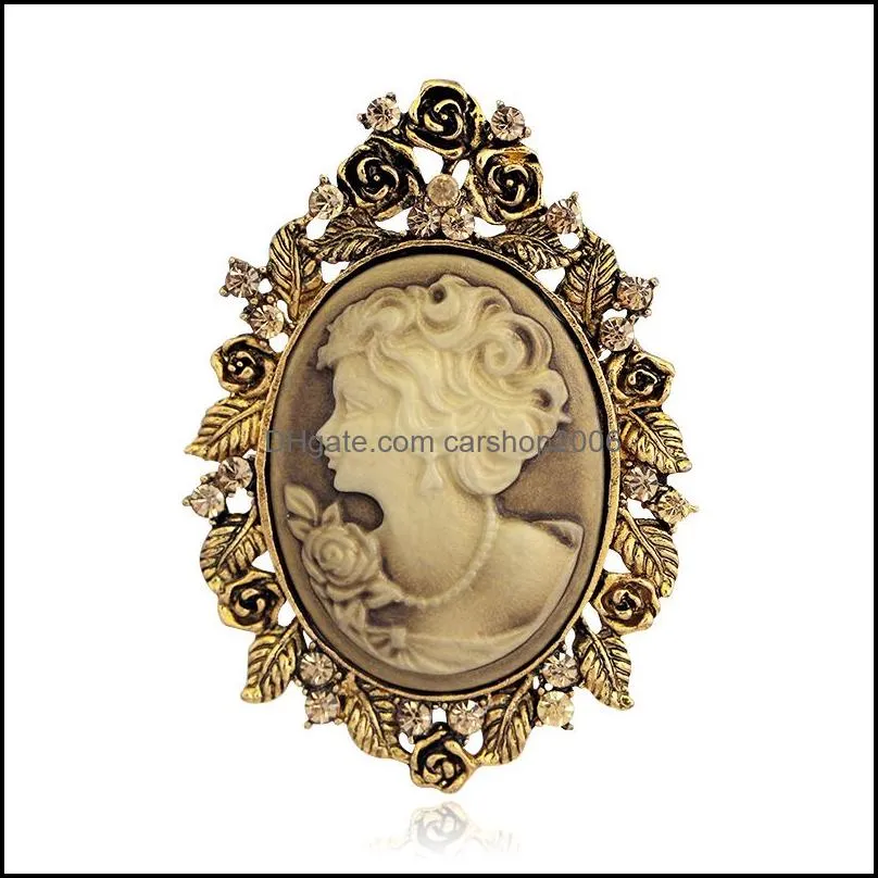 ancient silver frame lady head portrait brooch pin fashion business suit tops corsage rhinestone brooches fashion jewelry