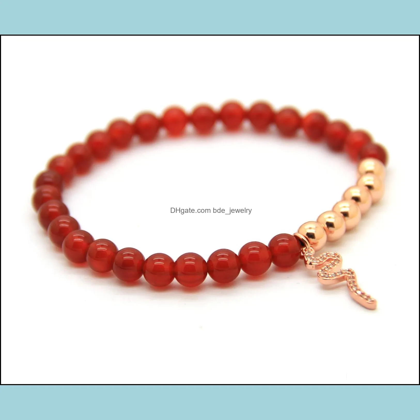 2016 men women jewelry wholesale 6mm red agate stone beads micro inlay zircon snake bracelets not fade
