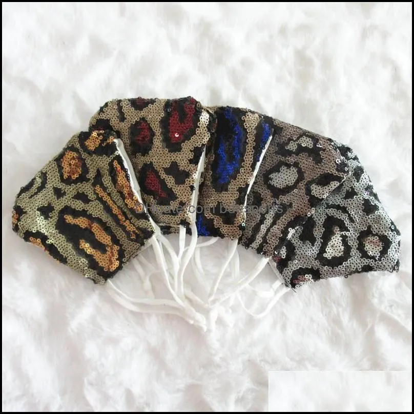 fashion sequined leopard mask female dustproof cover mouth mask hanging ear type adult casual adjustable mask