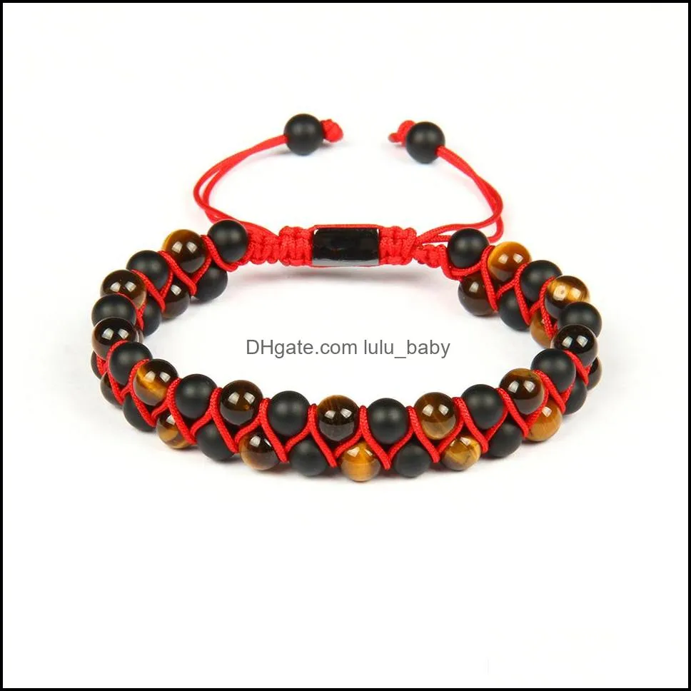  men double beaded bracelet 6mm natural tiger eye matte agate stone beads macrame bracelet nice gift 