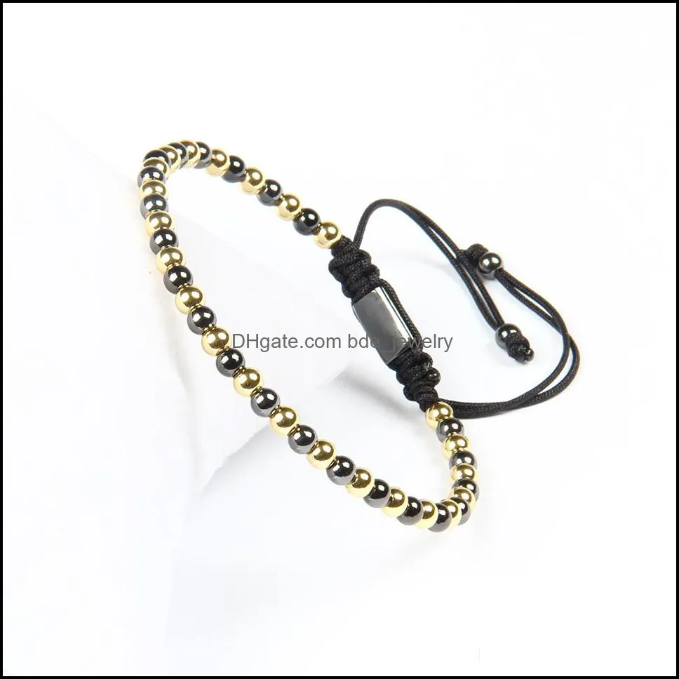 wholesale 10pcs/lot top quality jewelry 4mm gold and black beads braided macrame bracelets for men not fade