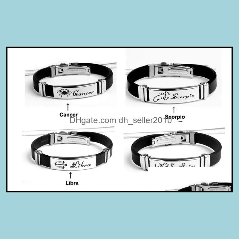 12 horoscope silicone bracelet bangle cuff stainless steel constell bracelets wristband for men women fashion jewelry