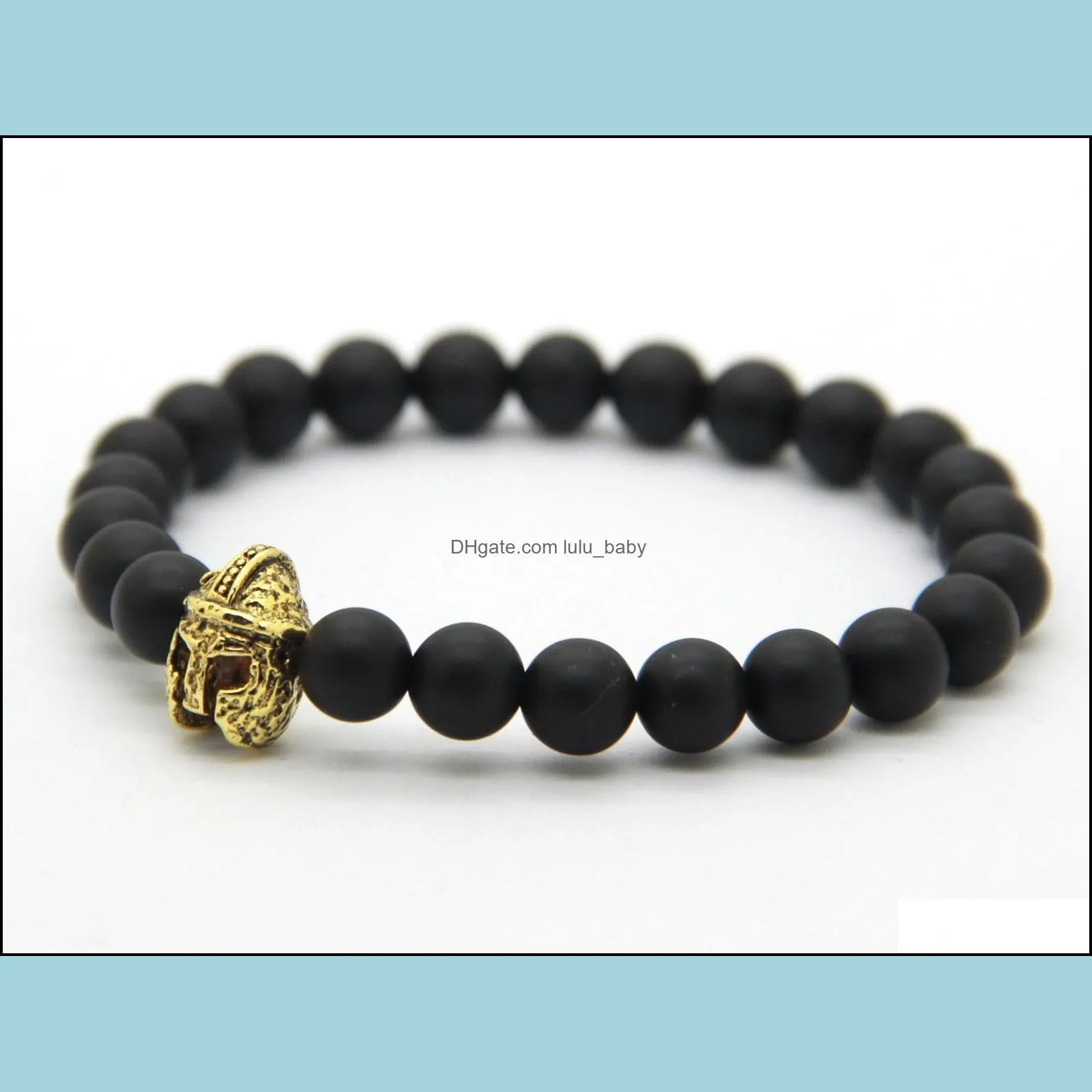 2015 christmas gift wholesale arrival roman warrior helmet bracelet 8mm matte agate stone beads mens beaded spartan jewelry