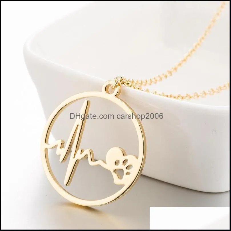 stainless steel heartbeat necklace chains gold ring paw heart beat pendant necklaces for women men fashion jewelry