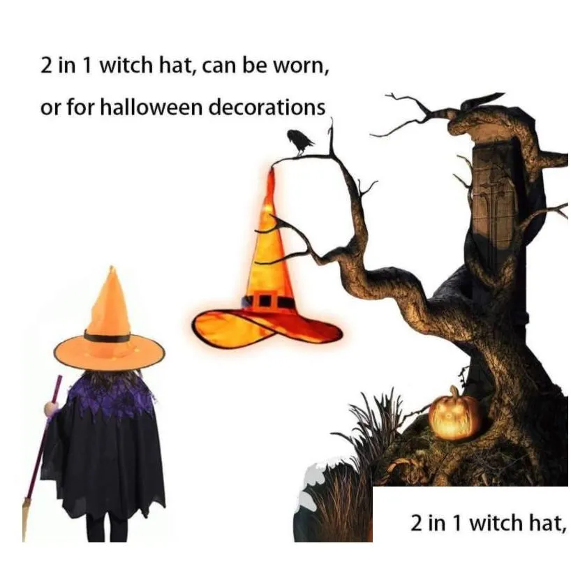 halloween witch hat with lights led hanging lighted up indoor outdoor tree yard garden porch decorations