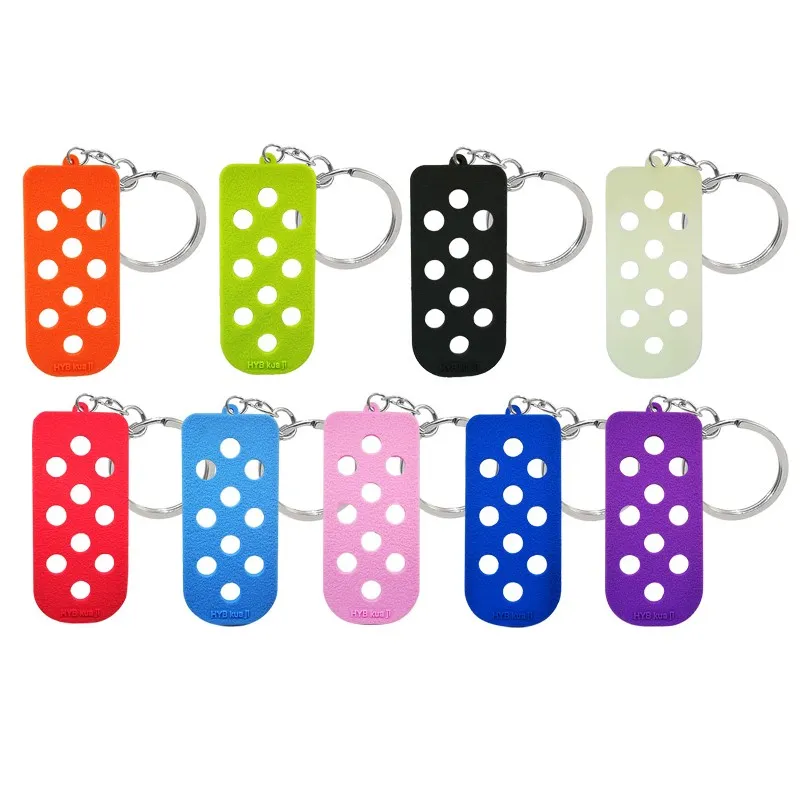 shoes charms keychain soft eva keychain with holes fit shoe charms clog charm storage key board pink rainbow blue purple key ring key ornaments shoe decorations