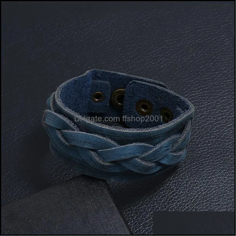 weave ethnic braid leather bangle cuff button adjustable bracelet wristand for men women fashion jewelry