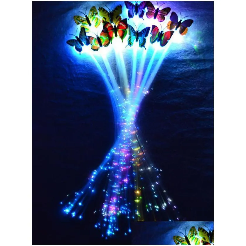 led flash butterfly fiber braid party dance lighted up glow luminous hair extension rave halloween decor christmas festive favor