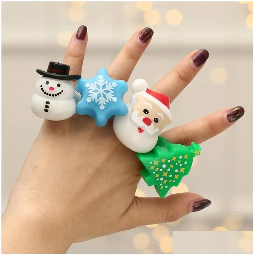 christmas flashing jelly rings party favors led light up finger ring tree santa deer snowflake blinking neon gift for kids adults