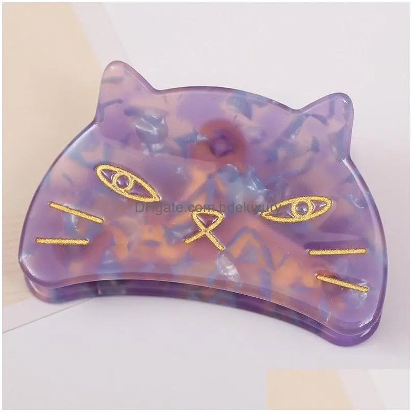 fashion design hair clips acetate cute cat hairclaws clip rhinestone barrettes for women girls headwear