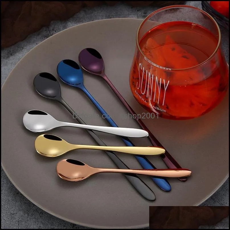 stainless steel long handle coffee spoon gold home kitchen dining flatware ice cream dessert spoons kids baby cutlery tool