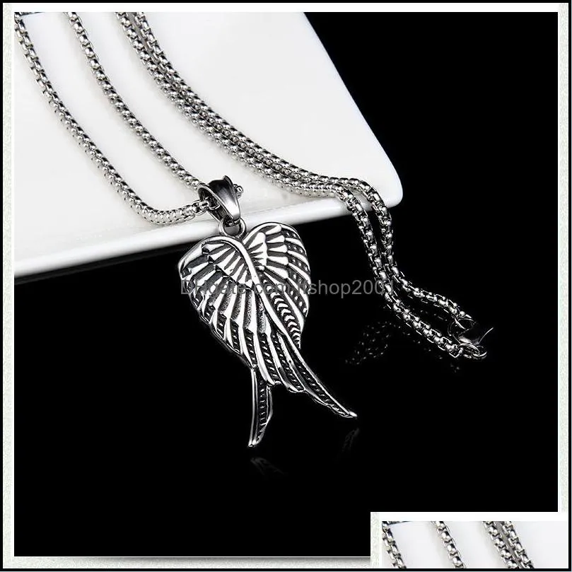 retro angel necklace stainless steel wing pendant necklaces chain for women men street hip hop fashion jewelry