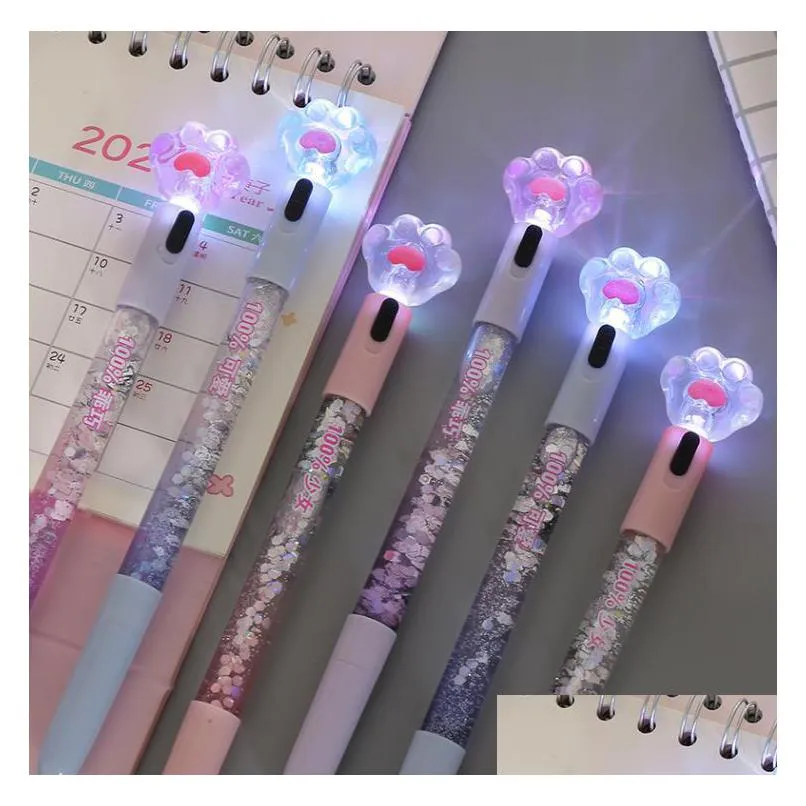 led light up cat paw pens kawaii fun 0 5mm shiny luminous gel pen stationery school supplies birthday party favor prize carnival goodie bag stuffers