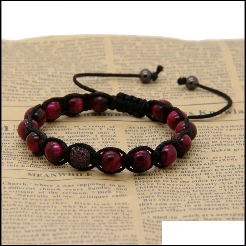 fashion men & women jewelry wholesale 8mm a grade roseo & green tiger eye stone cz macrame bracelets