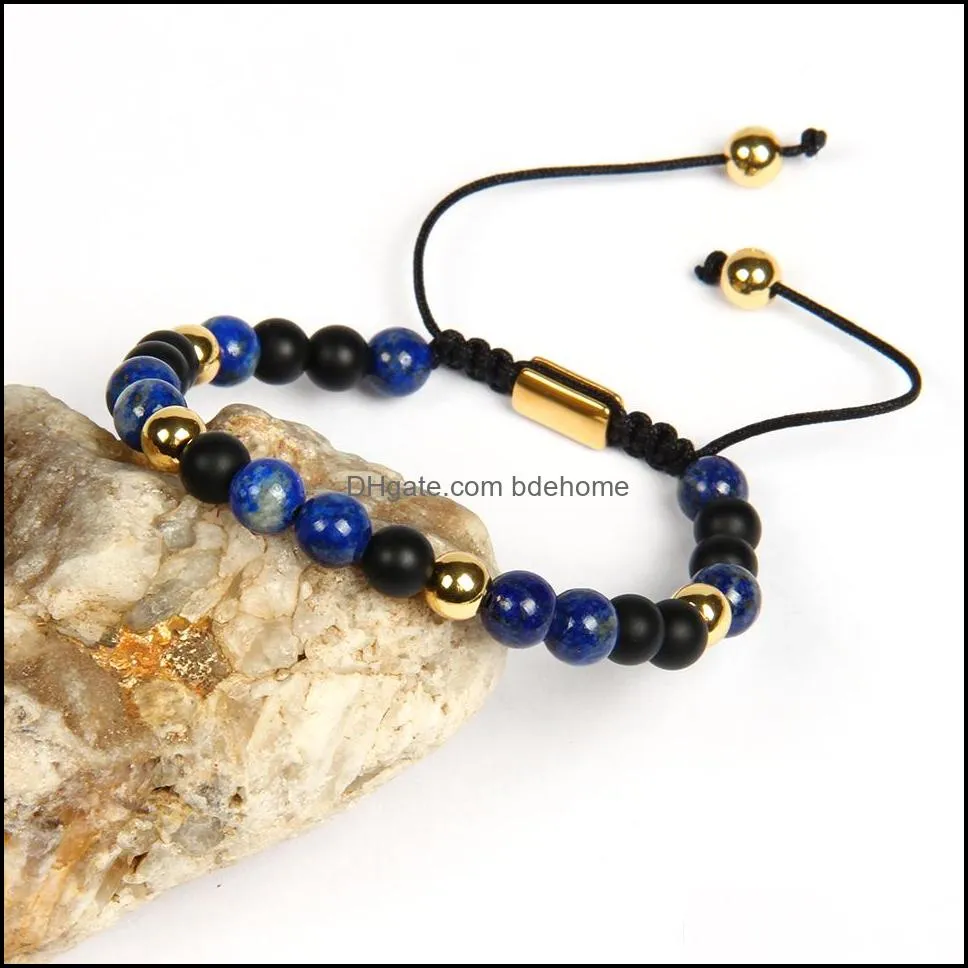 men bracelet natural lapis lazuli stone beads braided bracelets with 6mm matte agate beads stainless steel jewelry not fade