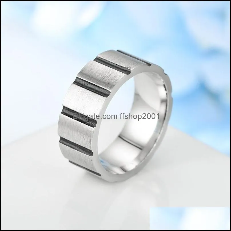 mens stainless steel ring tyre cross groove band rings for man finger fashion hip hop jewelry