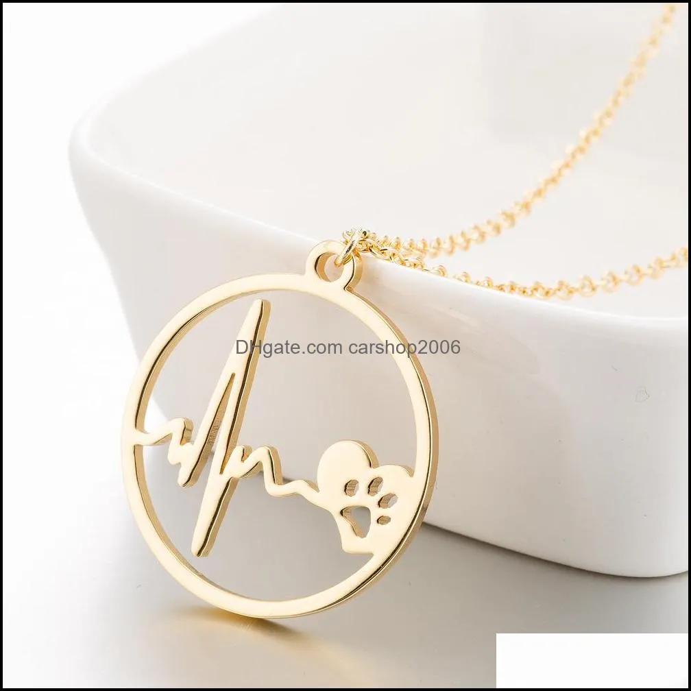 stainless steel heartbeat necklace chains gold ring paw heart beat pendant necklaces for women men fashion jewelry