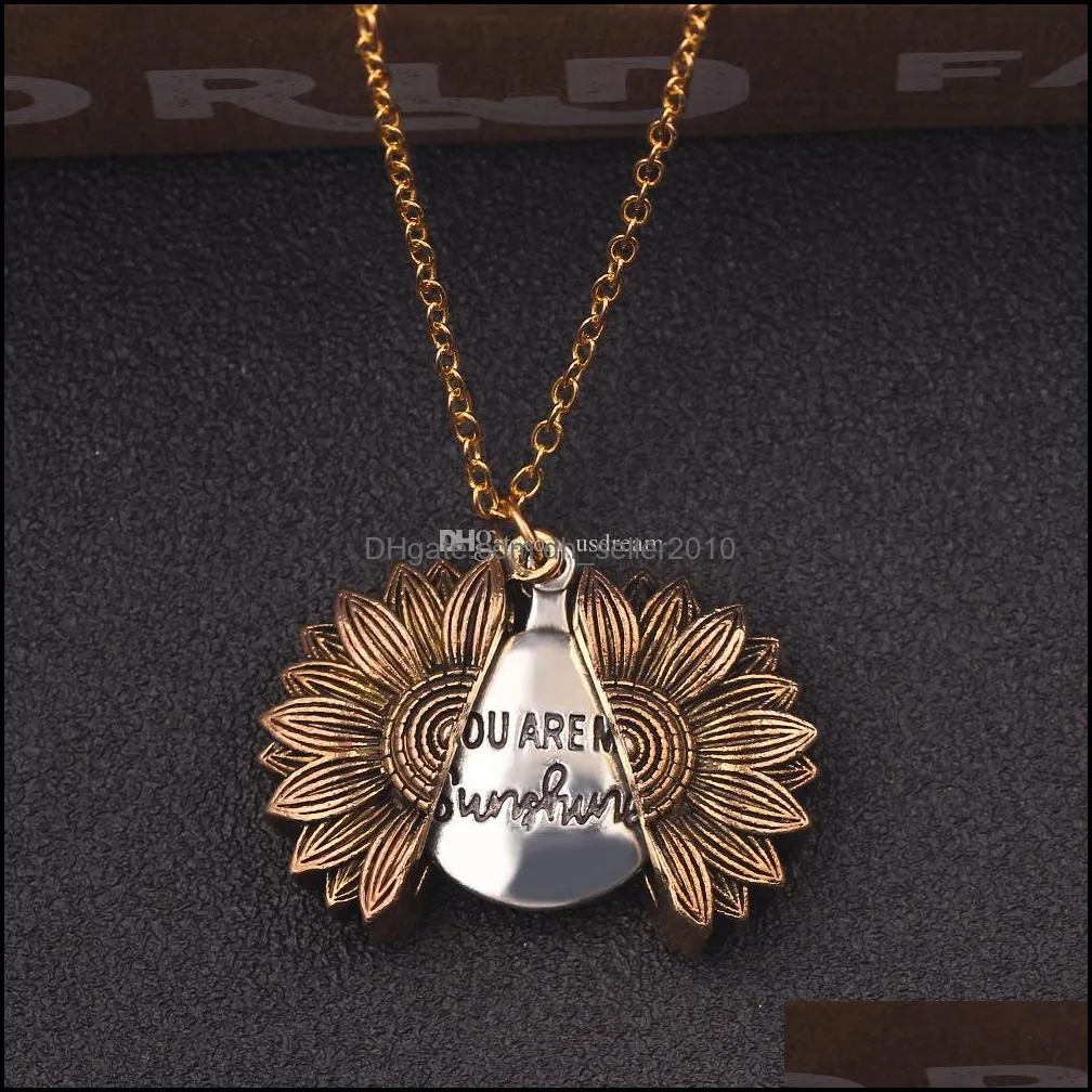engraved you are my sunshine sunflower locket pendant necklace fashion jewelry women necklaces