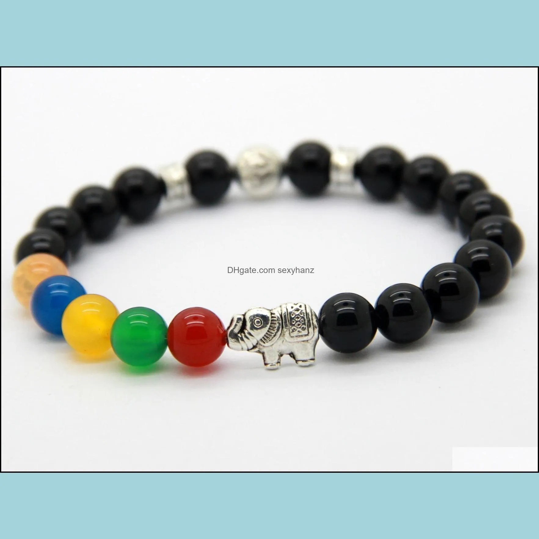  products handmade 8mm black agate beads lotus with elephant yoga meditation bracelets good luck jewelry party gift