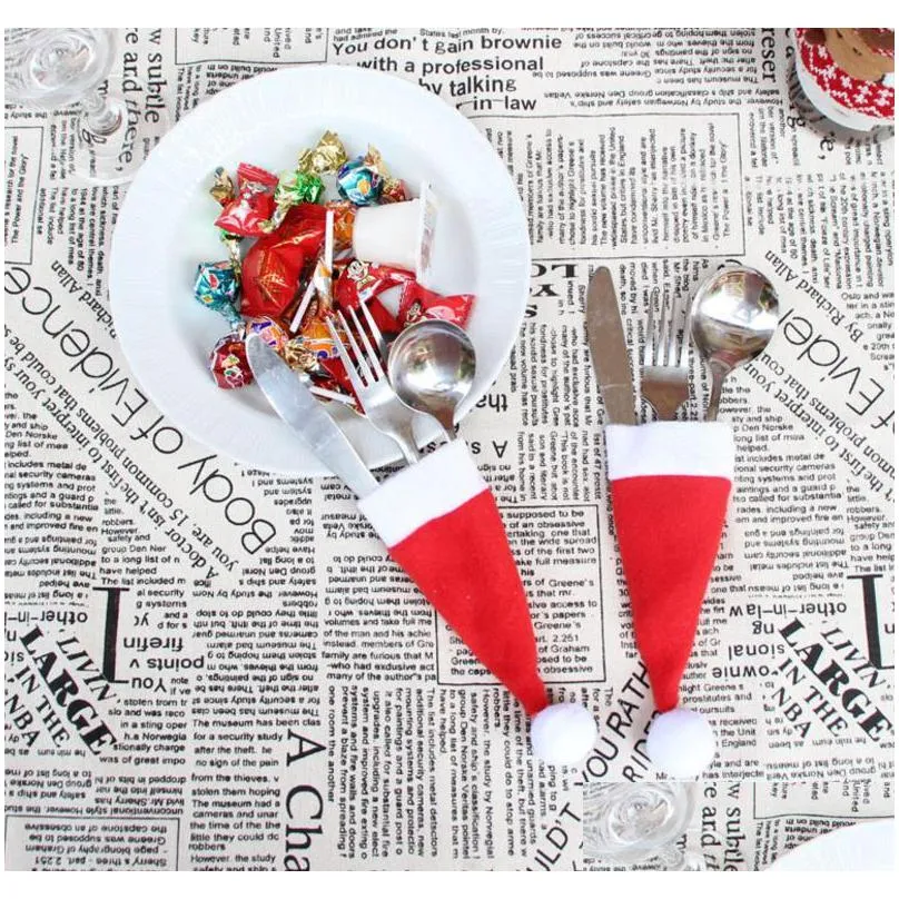 mini santa claus hats for lollipop christmas party holiday lollypop top topper wine bottle doll decor cap tableware covers festive