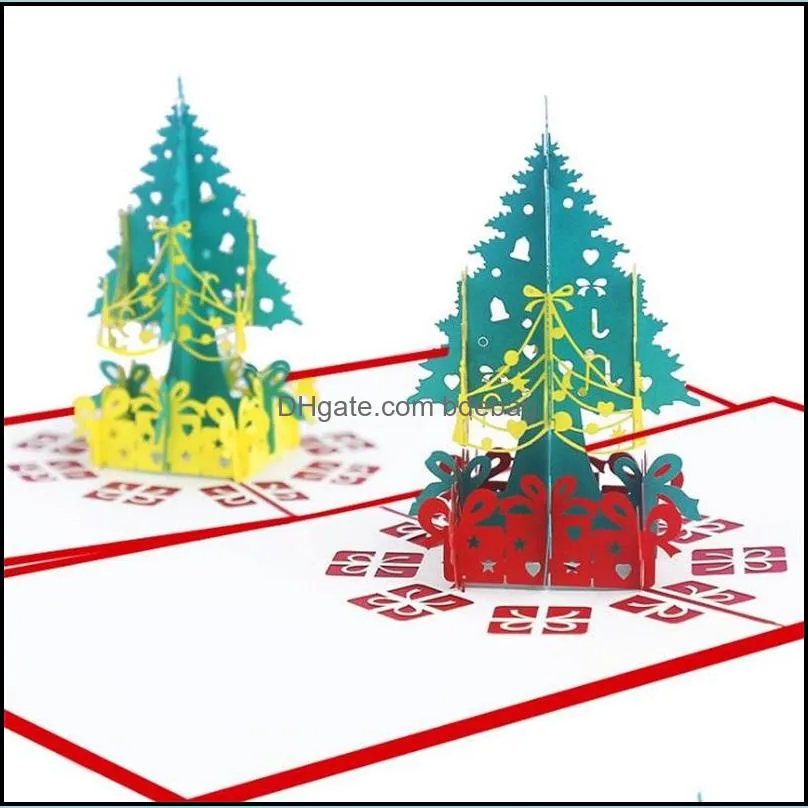 christmas tree greeting cards 3d  up card laser cut post card for year gift party xmas decoration