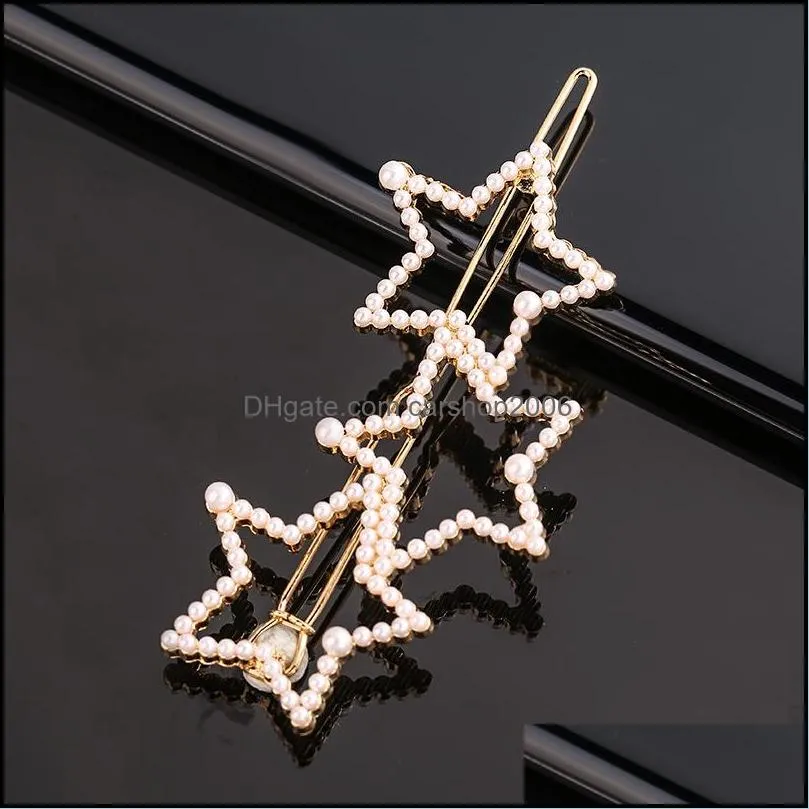 gold pearl hair clips star heart triangle circle hairpin barrettes for women girls fashion jewelry