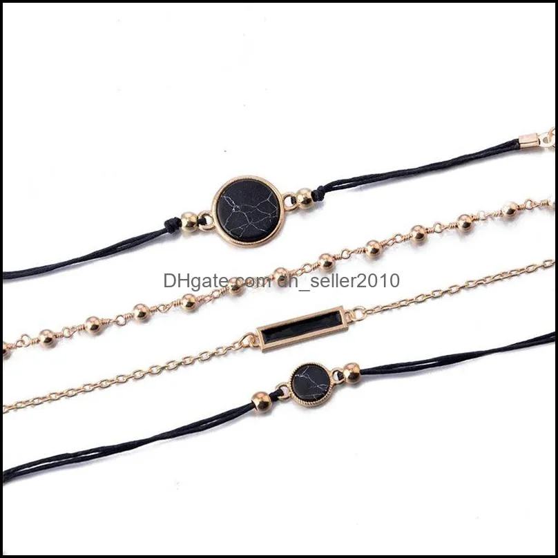 black stone stackable bracelet set bohemian square multilayer bracelets beach jewelry for women