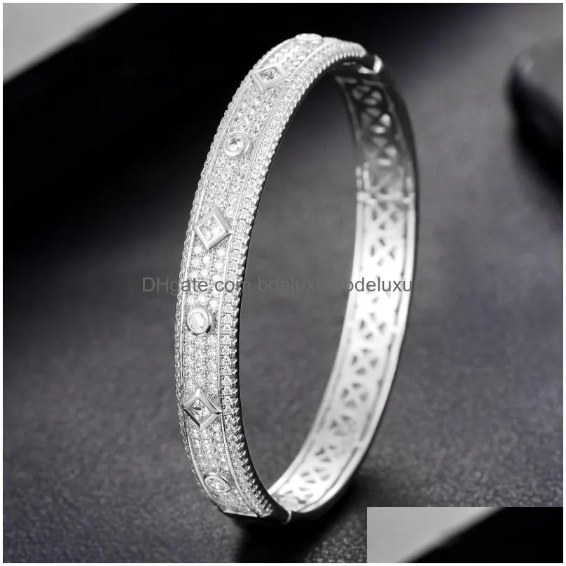 luxury stackable trendy bangle for women wedding cubic zircon crystal cz dubai bracelet party jewelry 2021