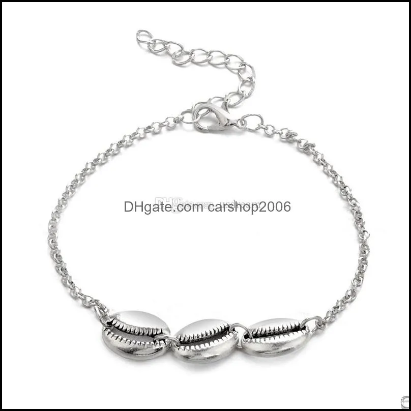 shell wave anklets foot chain multilayer silver anklet bracelet beach jewelry for women