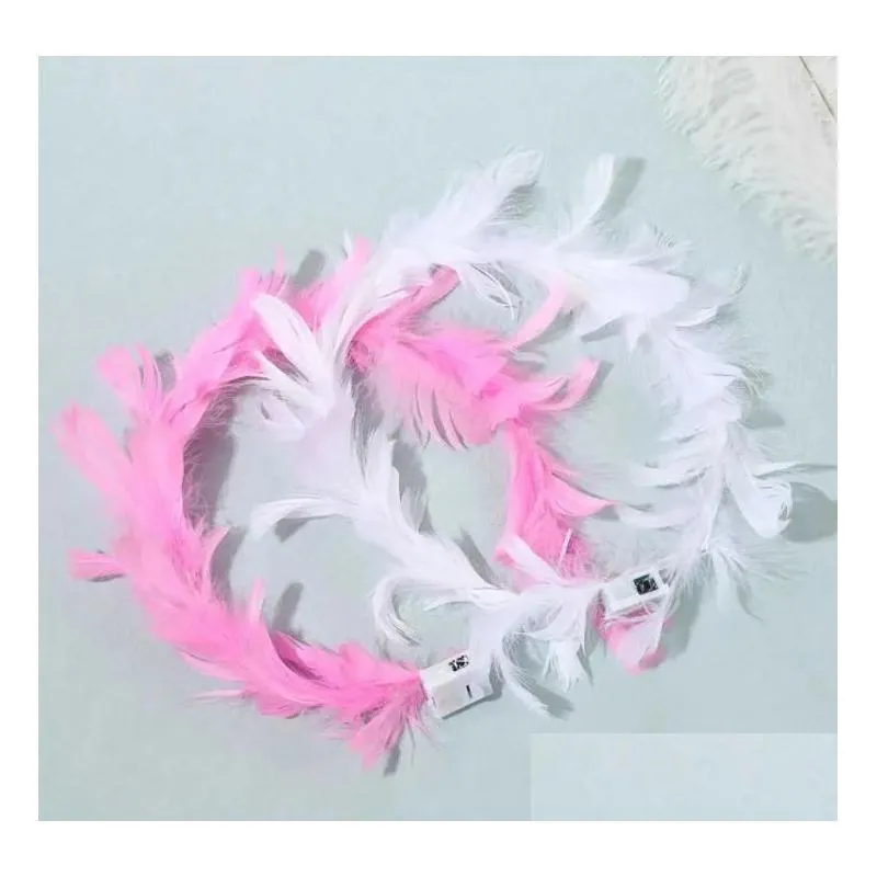light up headband feather led crown party favor garland rave christmas halloween birthday luminous headdress for women girl