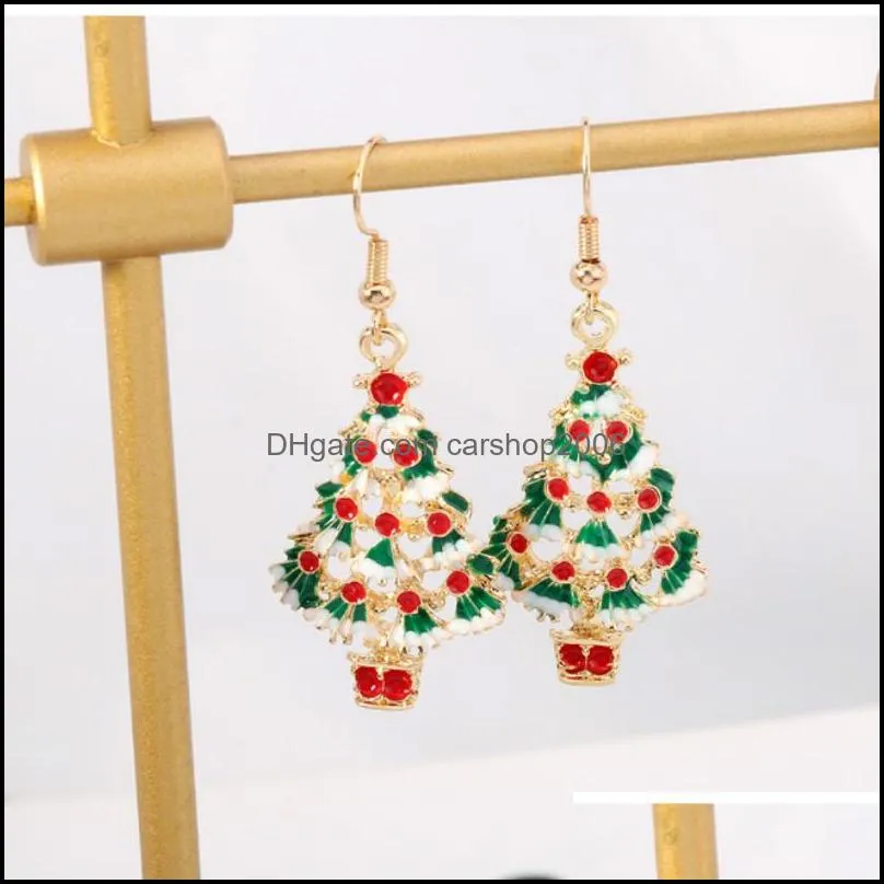 enamel christmas tree earrings colorful gold hollow tree dangle earrings for women fashion jewelry gift