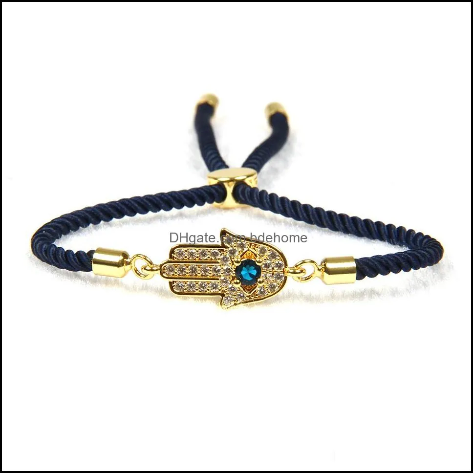 wholesale 10pcs/lot high quality blue cz fatima hand hamsa lace up bracelet gift for men and women