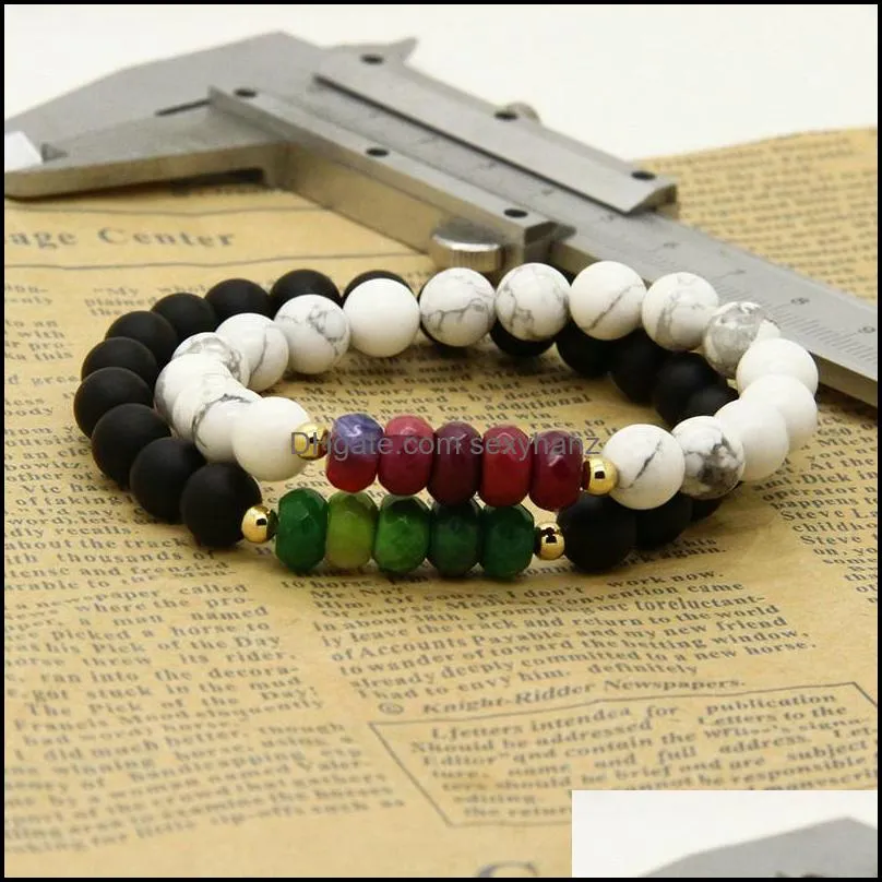 couples bracelet styles wholesale 5set/lot 8mm matte agate white howlite stone with fire beads distance bracelets for lovers