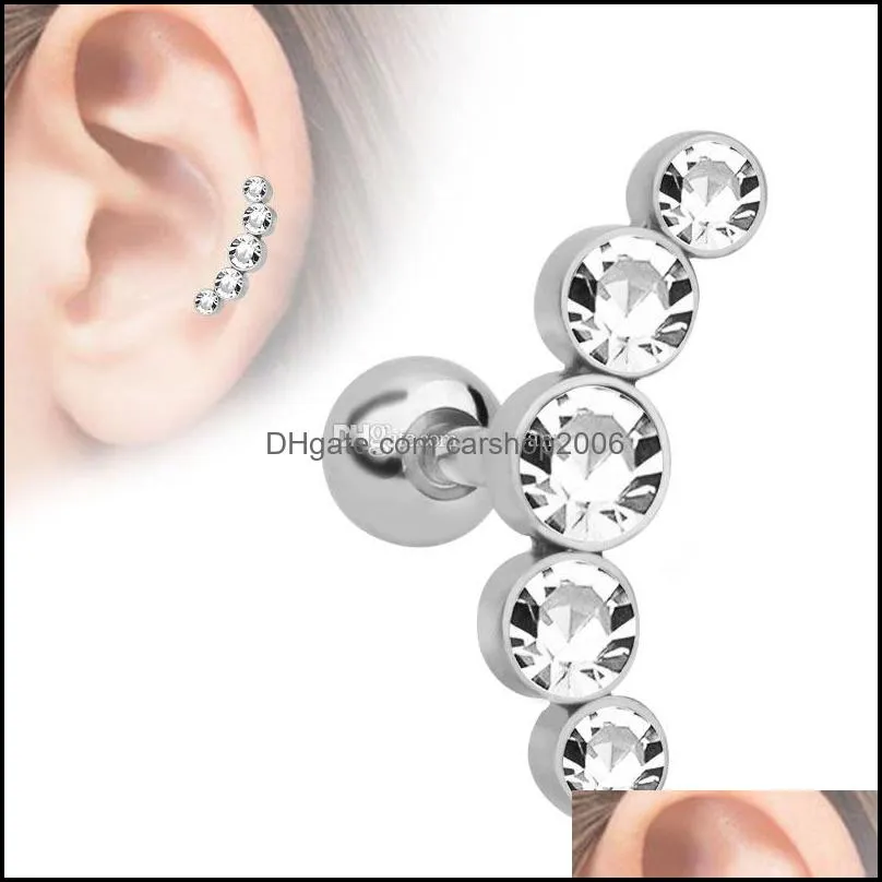 stainless steel diamond stud earrings allergy pierced body jewelry for women fashion gift