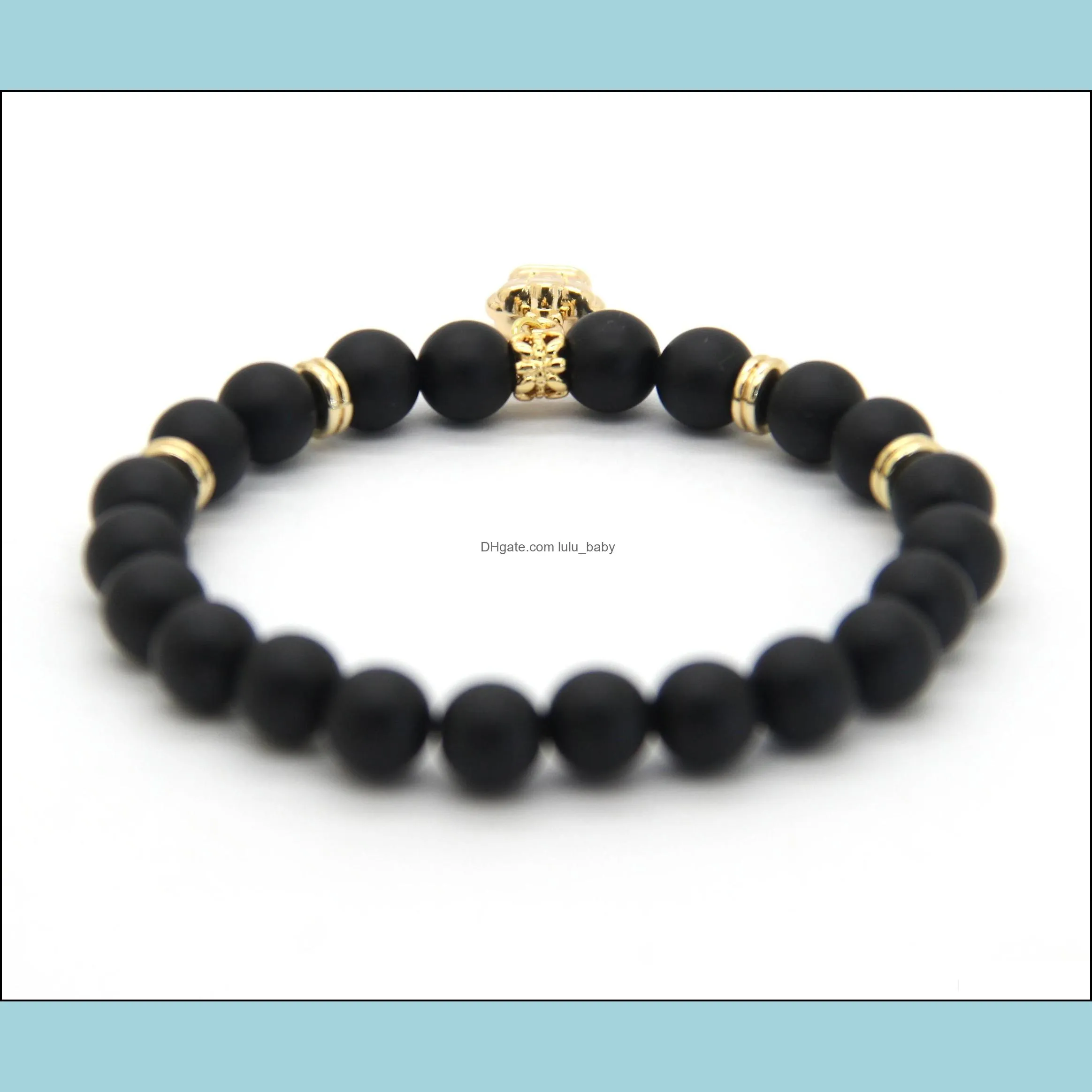  arrival stone jewelry wholesale 8mm real matte onyx stone beads with crown bracelets party gift